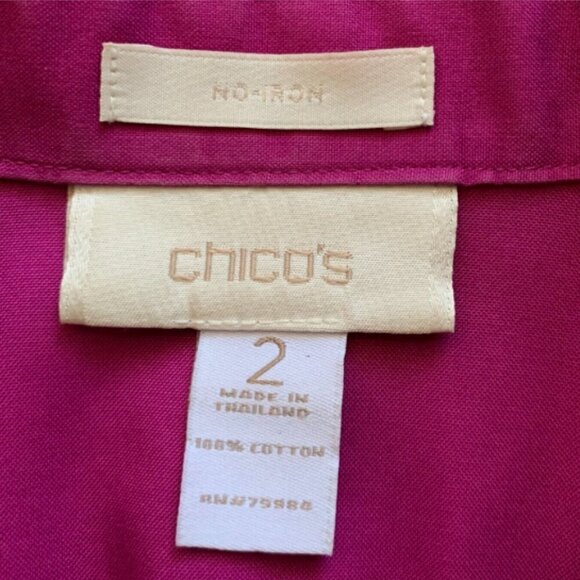 Chico's No-Iron Cotton Oxford Button Front Shirt Fuchsia Sz 2 (L/12) #68D - Picture 6 of 7